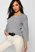 Boohoo Raynor V Neck Half Cardigan Knit Jumper