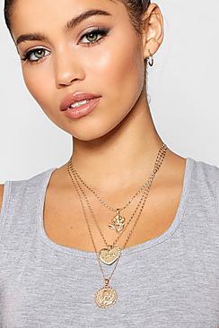 Boohoo Rose Heart Sovereign Layered Necklace