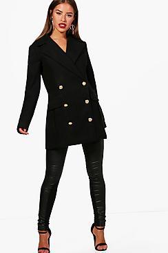 Boohoo Petite Zoe Double Breasted Military Coat