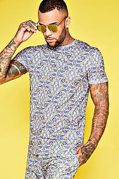 Boohoo Longline Muscle Fit Floral Print Tee Co-ord