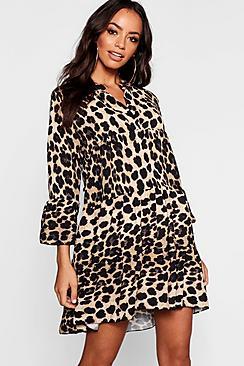 Boohoo Leopard Ruffle Shift Dress