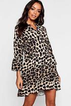 Boohoo Leopard Ruffle Shift Dress
