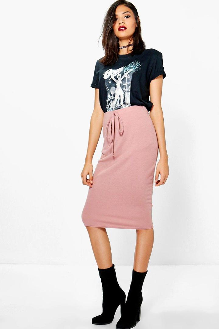 Boohoo Nina Drawstring Midi Skirt Rose