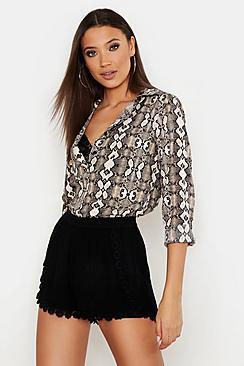 Boohoo Tall Crinkle Lace Flower Trim Shorts