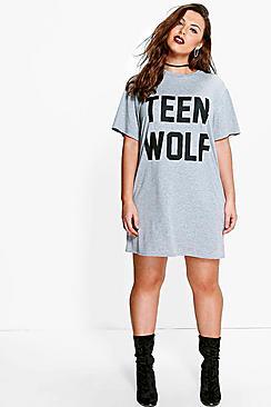Boohoo Plus Ella Halloween Slogan T-shirt Dress