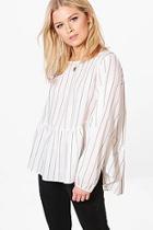 Boohoo Evelyn Stripe Frill Hem Woven Blouse