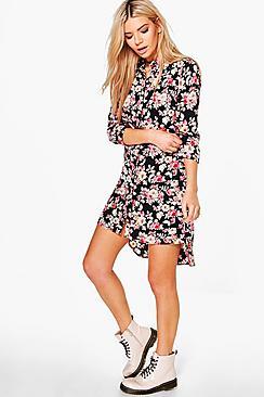 Boohoo Reem Floral Long Sleeve Shift Dress