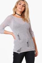 Boohoo Jennifer Distressed Slouchy Jumper Grey