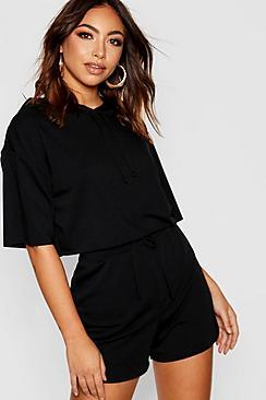 Boohoo Raw Edge Crop Hoody & Shorts Co-ord Set