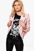 Boohoo Lydia Quilted Sleeve Faux Leather Biker Jacket Pink