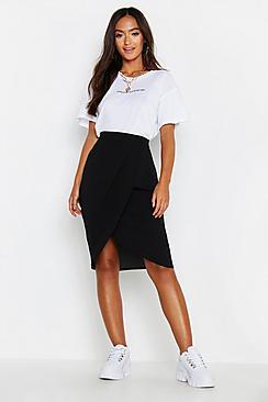Boohoo Petite Woven Wrap Front Midi Skirt