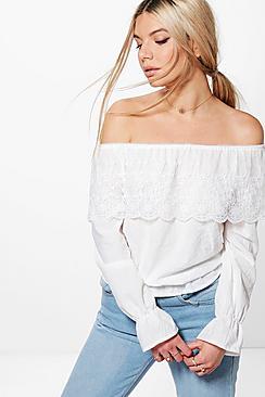 Boohoo Lorna Lace Trim Bardot Top