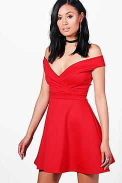 Boohoo Emily Off The Shoulder Skater Dress