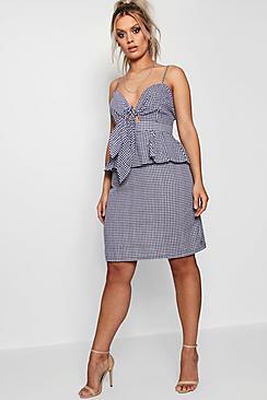 Boohoo Plus Lauren Gingham Tie Front Dress