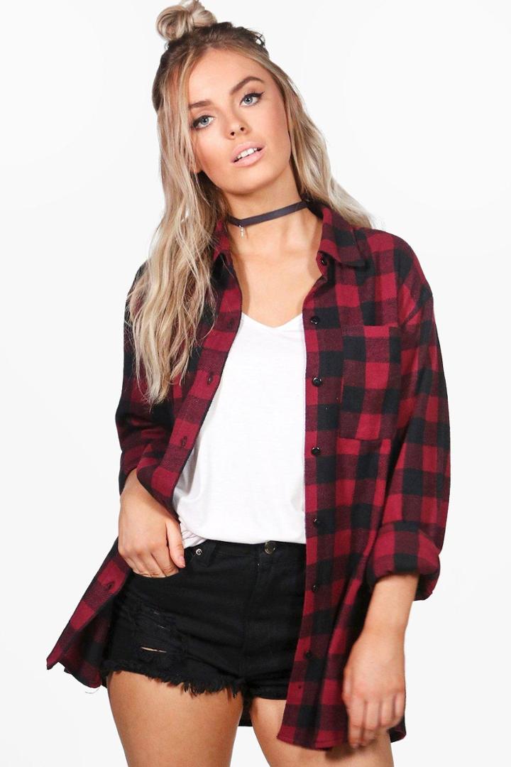 Boohoo Violet Oversized Checked Shirt Multi