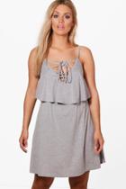 Boohoo Plus Olivia Lace Up Detail Layer Swing Dress Grey