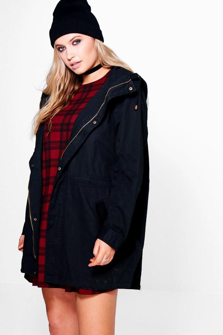 Boohoo Plus Bianca Hooded Twill Parka Navy
