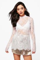 Boohoo Paige Lace High Neck Top White