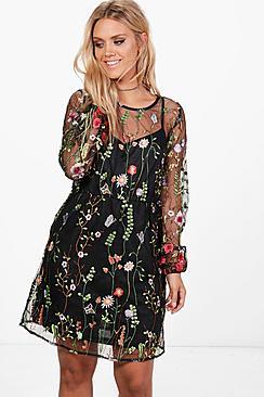 Boohoo Plus Alice Embroidered Skater Dress