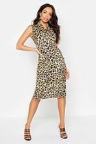 Boohoo Leopard Print Collared Midi Dress