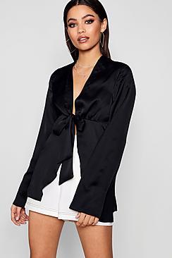 Boohoo Eliza Flare Sleeve Tie Front Kimono