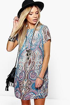 Boohoo Akemi Paisley Print Cap Sleeve Shift Dress