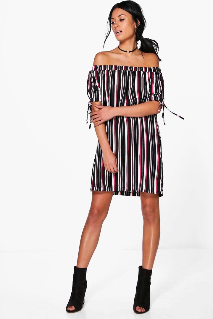Boohoo Kyla Tie Sleeve Off Shoulder Shift Dress Black