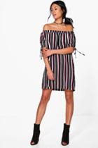 Boohoo Kyla Tie Sleeve Off Shoulder Shift Dress Black