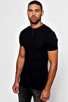 Boohoo Muscle Fit Grandad Collar Basket Weave T-shirt