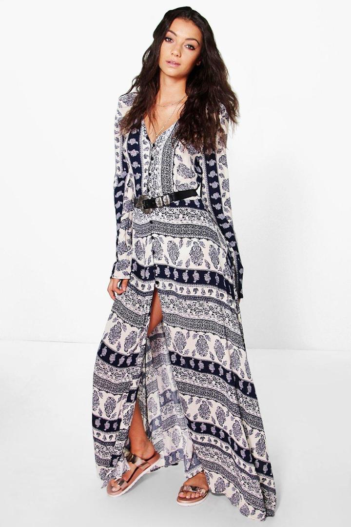Boohoo Tall Carla Paisley Printed Button Maxi Dress Multi