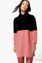 Boohoo Abbey Velvet Colour Block Sweatshirt Dress Rose