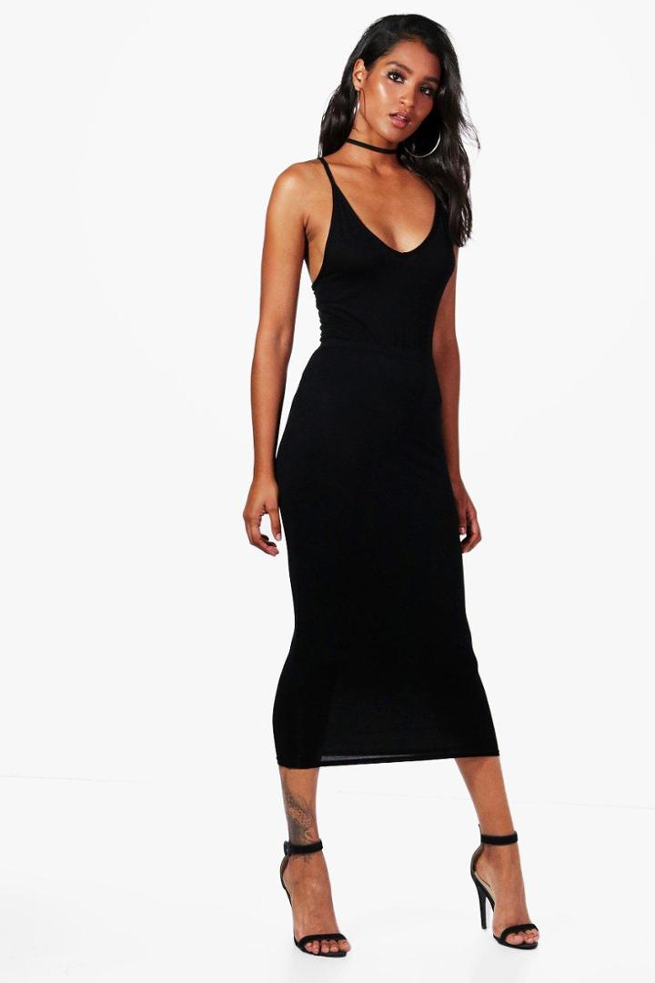 Boohoo Hayley Basic Jersey Longline Midi Skirt Black