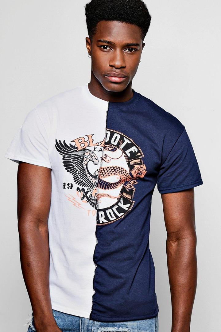 Boohoo Printed Spliced T Shirt White
