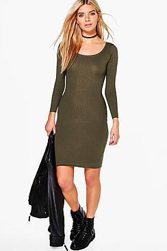 Boohoo Zoe Rib Knit Midi Dress
