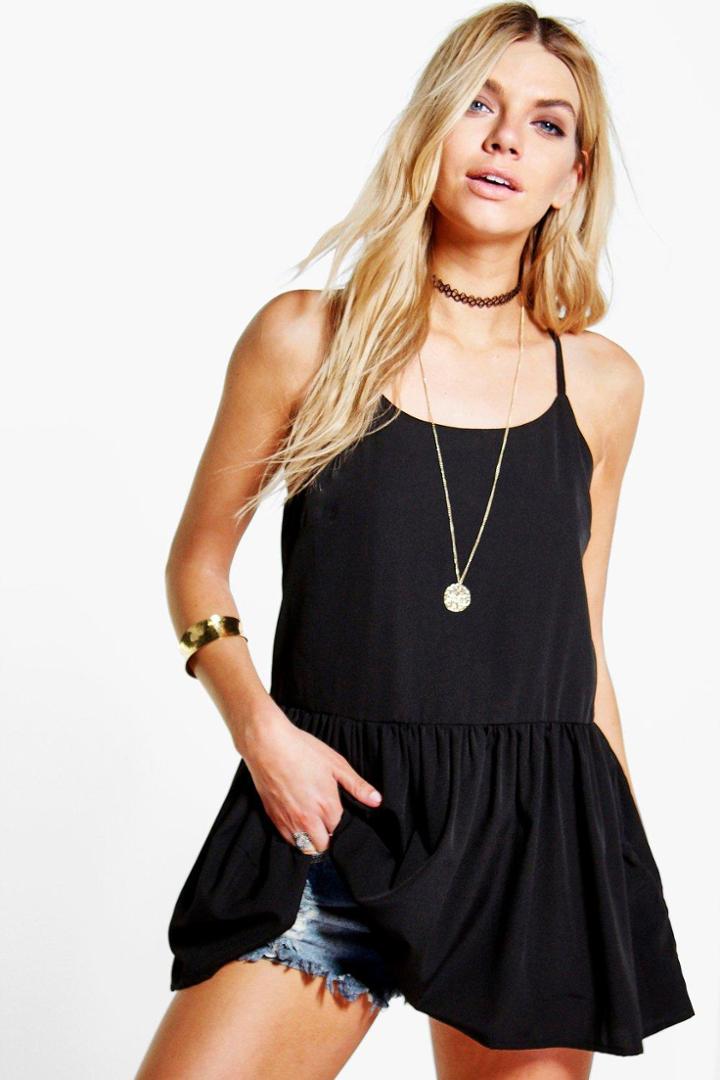 Boohoo Faith Tiered Hem Woven Cami Black