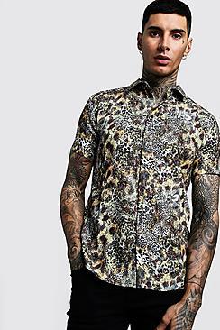 Boohoo Mixed Animal Print Short Sleeve Shirt