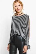 Boohoo Sophie Stripe Split Sleeve Tie Top Multi
