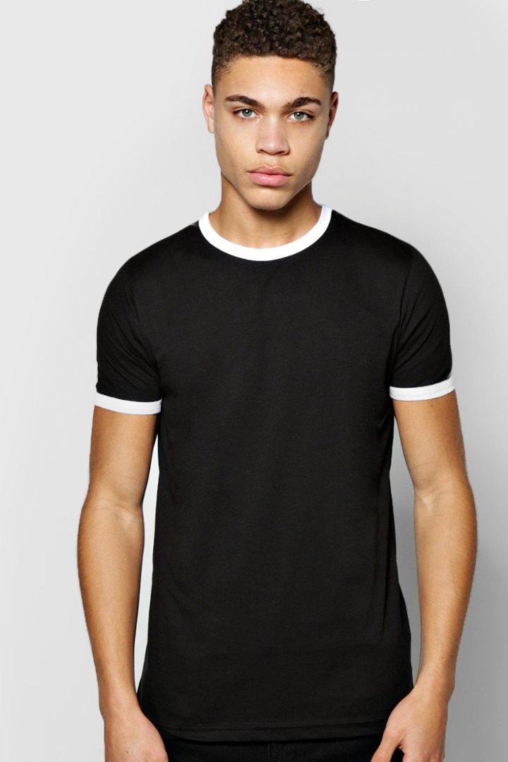 Boohoo Contrast Rib T Shirt Black