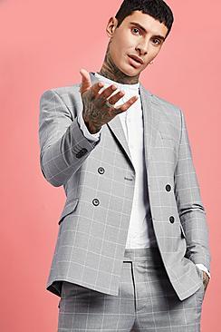 Boohoo Jaspe Windowpane Check Double Breasted Jacket