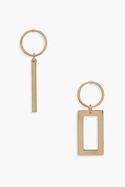 Boohoo Kat Mismatch Hoop Square & Bar Earrings