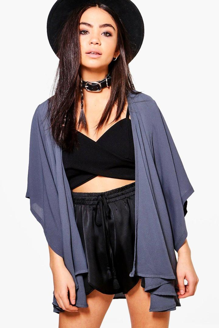 Boohoo Ava Crepe Kimono Grey