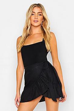 Boohoo Linen Ruffle Wrap Skirt