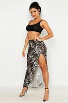 Boohoo Ruched Side Jersey Leopard Maxi Skirt
