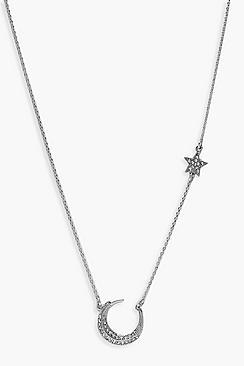 Boohoo Horn & Star Simple Silver Necklace