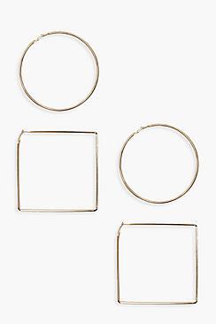 Boohoo Oversized Square & Hoop Earring Multipack