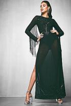 Boohoo Premium Nicole Beaded Mesh Fringe Maxi Dress
