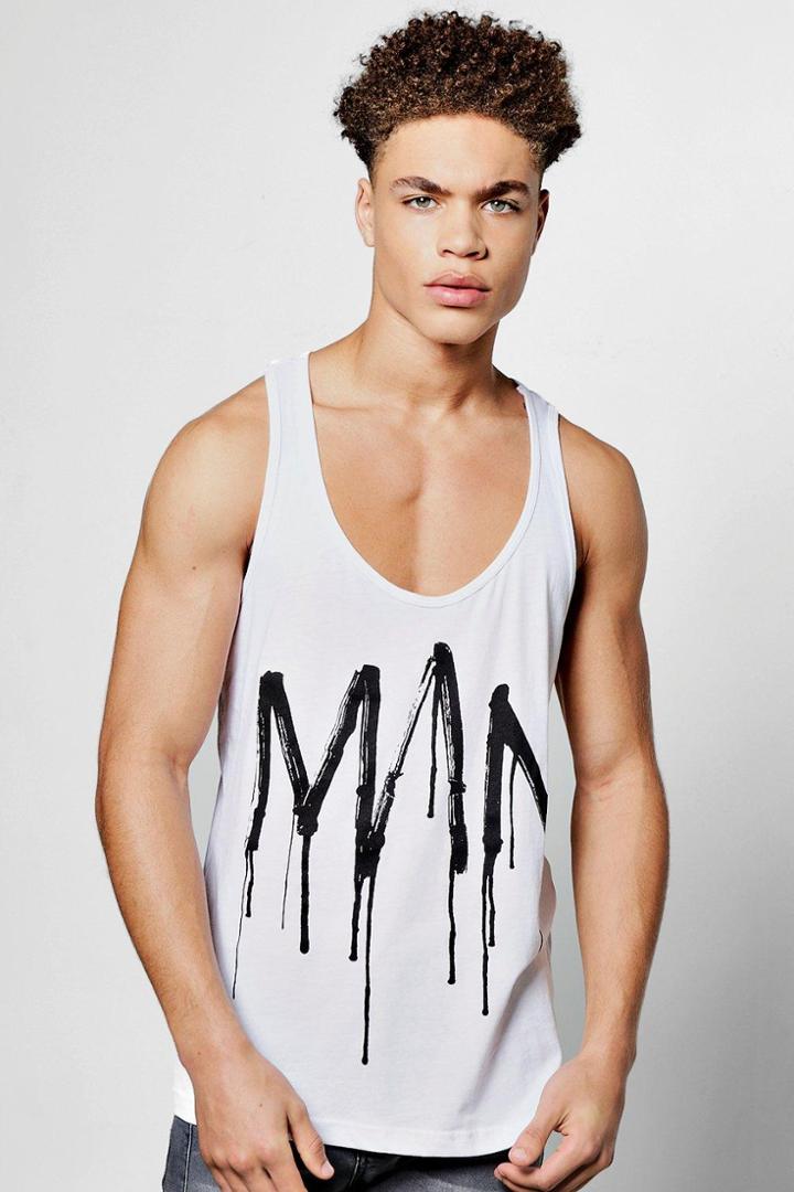 Boohoo Man Printed Racerback Tank Top White