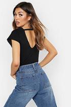 Boohoo Rib V Neck Key Hole Detail T-shirt