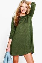 Boohoo Poppy Marl Fine Knit Swing Dress Khaki
