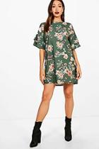 Boohoo Keira Frill Sleeve Floral Printed Shift Dress